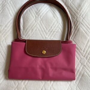 Longchamp Pink Tote with Brown Accents